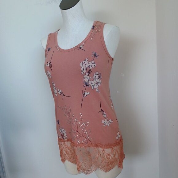 Soft Surroundings Tank Top Madame Lace Floral Print Pullover Stretch Knit XSmall - Picture 7 of 12